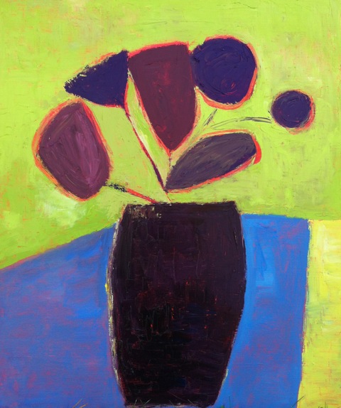 Jill Finsen - Vased Blooms on Blue Table - 2013.jpg